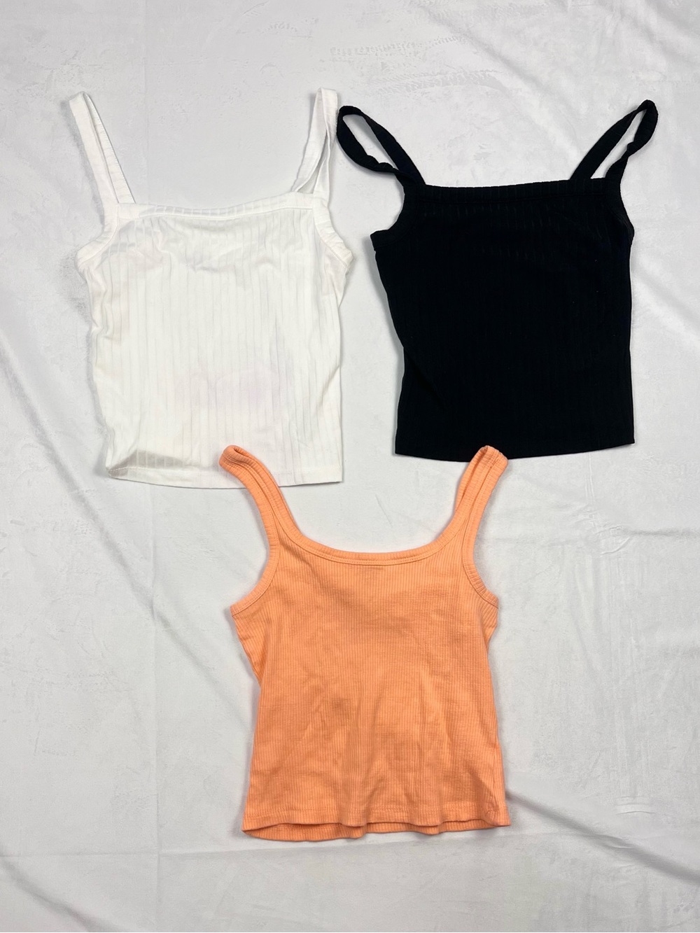 Ardene Ribbed Black White Coral/Peach Crop Tank Top Bundle 3-Pack Size XS